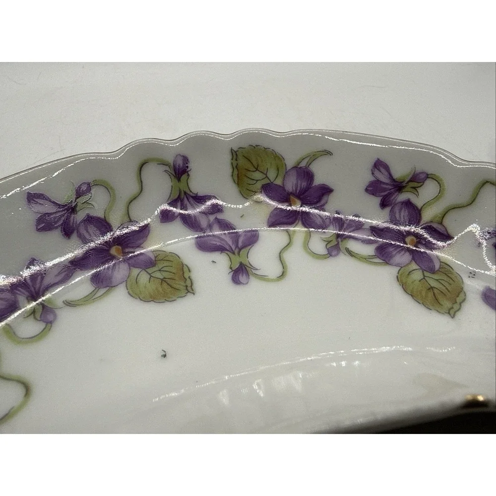 Vintage Crescent Moon Shape Trinket Dish, Purple Gold Floral Made in Germany